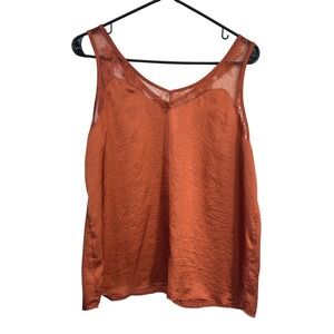 Satin‎ Lace Trim Tank Top Large Rust Orange Boho Romantic Ethereal Cottagecore